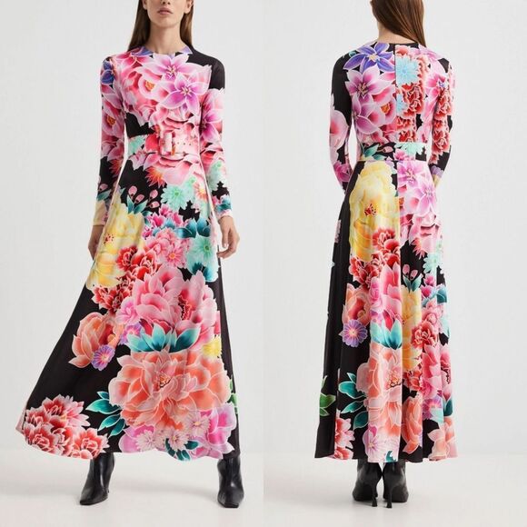 🆕️ Desigual x Maria Escote Long Sleeve Belted Maxi Dress in Garden Floral - Picture 1 of 12